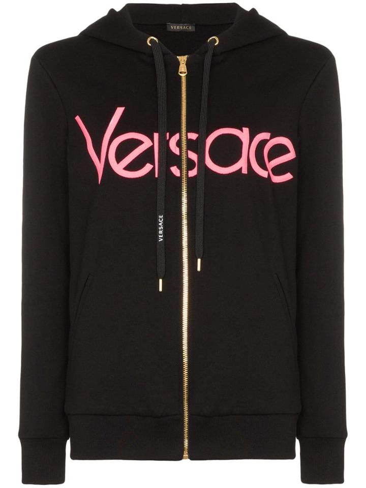 Versace Logo-embroidered Zip-up Hoodie - Black