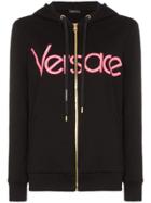 Versace Logo-embroidered Zip-up Hoodie - Black