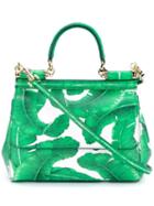 Dolce & Gabbana Leather Leaf Print Satchel, Women's, Green