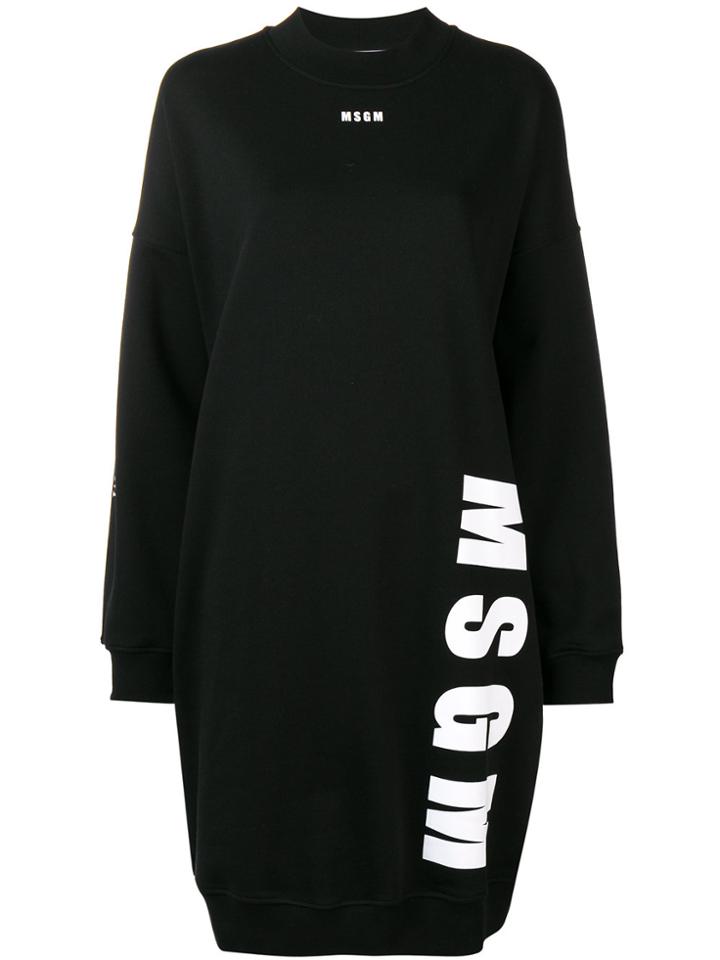 Msgm Logo Sweatshirt Dress - Black
