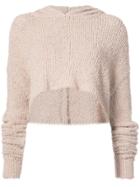 Unravel Project Mesh Knit Cropped Hoodie - Pink