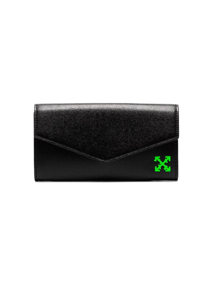 Off-white Black And Green Arrow Logo Grained Leather Wallet