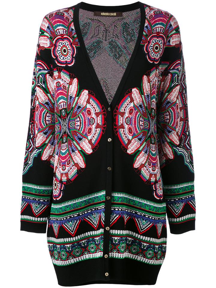 Roberto Cavalli - Ethnic Pattern Shift Cardigan - Women - Polyester/viscose - 44, Black, Polyester/viscose