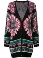 Roberto Cavalli - Ethnic Pattern Shift Cardigan - Women - Polyester/viscose - 44, Black, Polyester/viscose