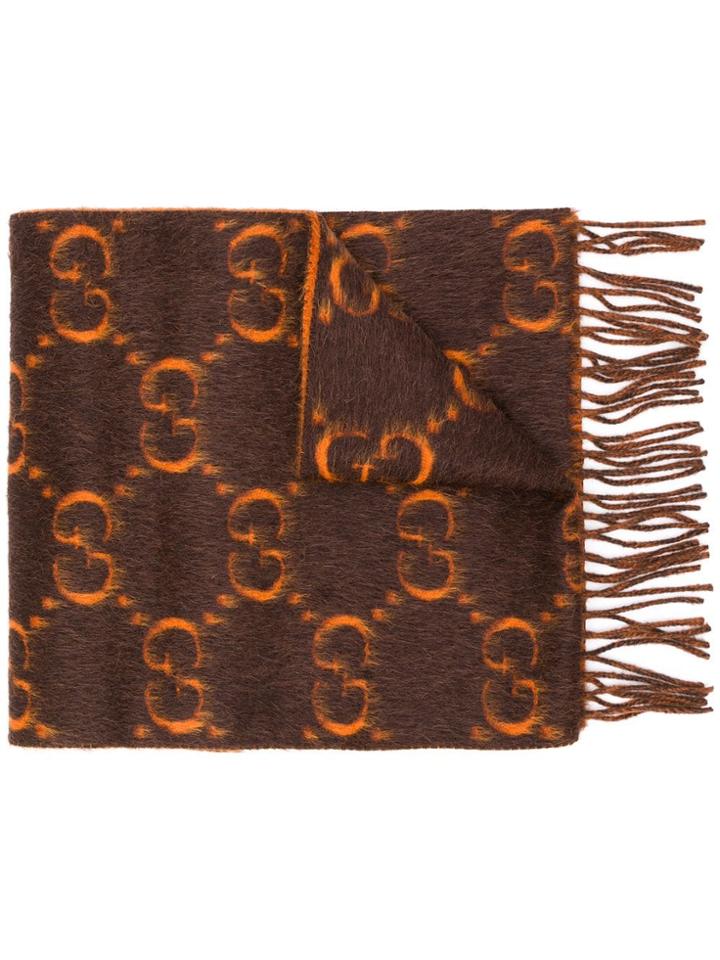Gucci Gg Pattern Fringed Scarf - Unavailable