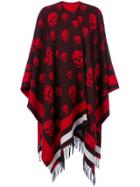 Alexander Mcqueen Skull Fringed Poncho - Red