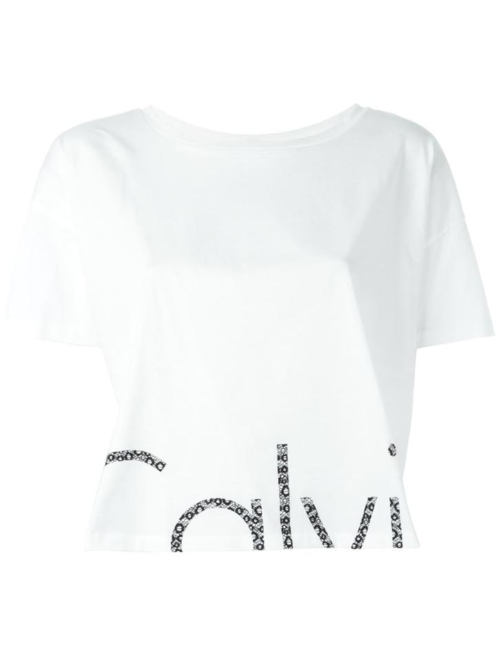 Calvin Klein Jeans Logo Print Cropped T-shirt, Women's, Size: L, White, Cotton