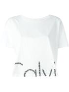 Calvin Klein Jeans Logo Print Cropped T-shirt, Women's, Size: L, White, Cotton