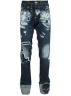 Philipp Plein Distressed Straight Leg Jeans, Men's, Size: 32, Blue, Cotton