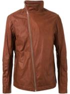 Rick Owens Funnel Neck Biker Jacket, Men's, Size: 54, Brown, Leather
