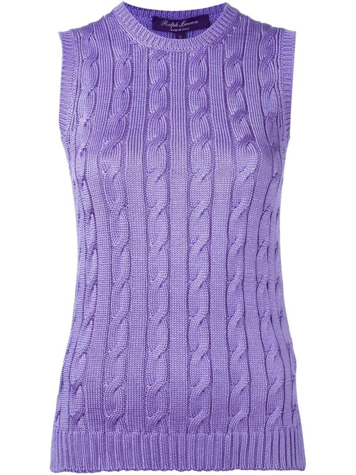 Ralph Lauren Purple Cable Knit Crew Neck Tank Top, Women's, Size: Large, Pink/purple, Silk