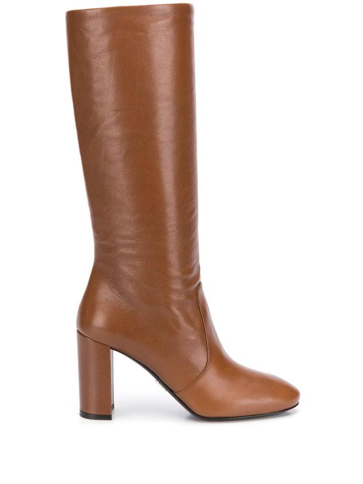 Prada Madras Leather Boots - Brown