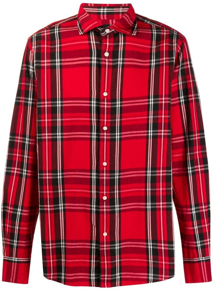 Deperlu Check Print Long Sleeve Shirt - Red