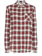 R13 Distressed Long Sleeve Check Print Cotton Shirt - Red