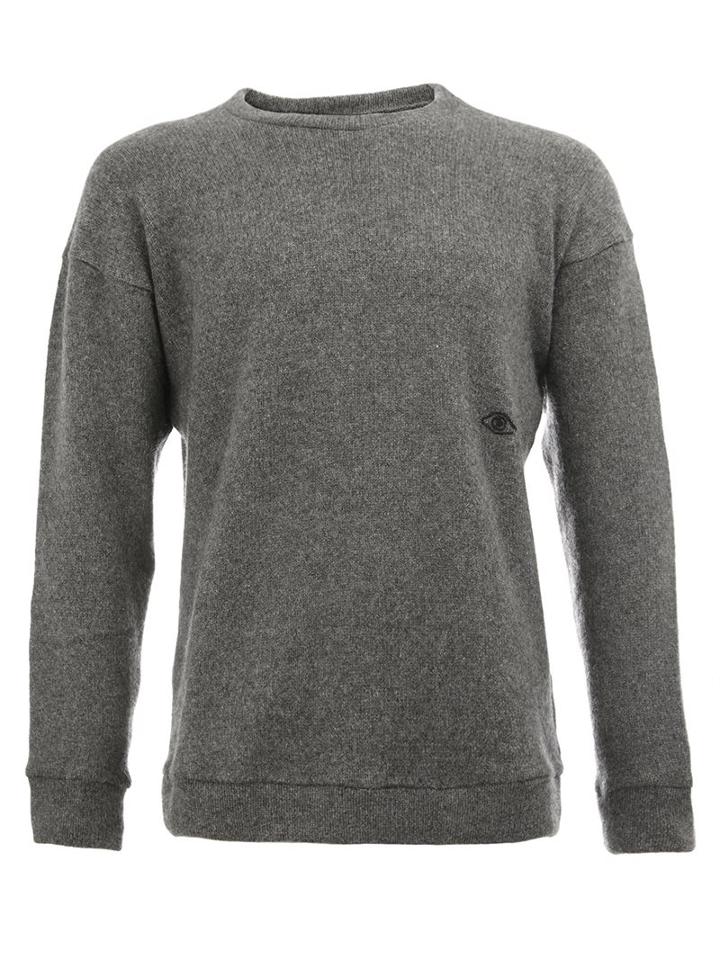 The Elder Statesman Cashmere Embroidered Eye Jumper, Men's, Size: Medium, Grey, Cashmere