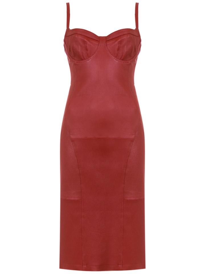 Tufi Duek Leather Fitted Dress - Red