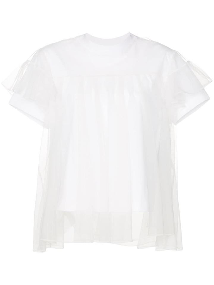 Shushu/tong Tulle Layered Crew Neck T-shirt - White