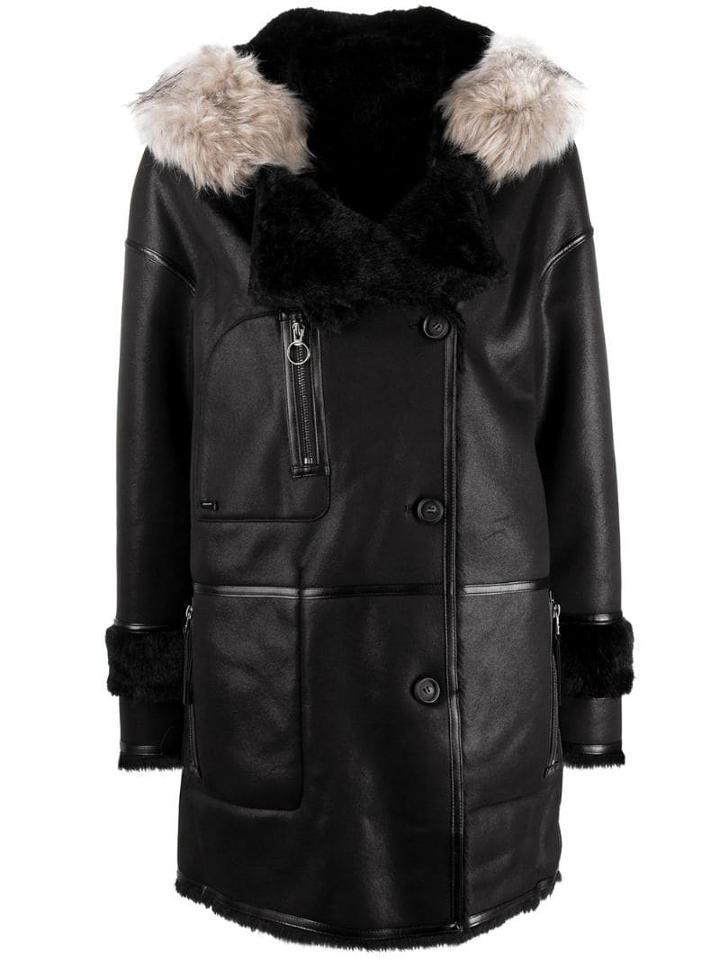 Urbancode Fur Hood Trim Coat - Black