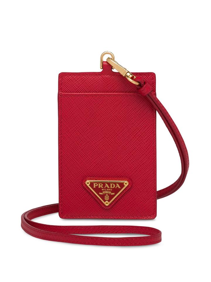 Prada Saffiano Badge Holder - Red