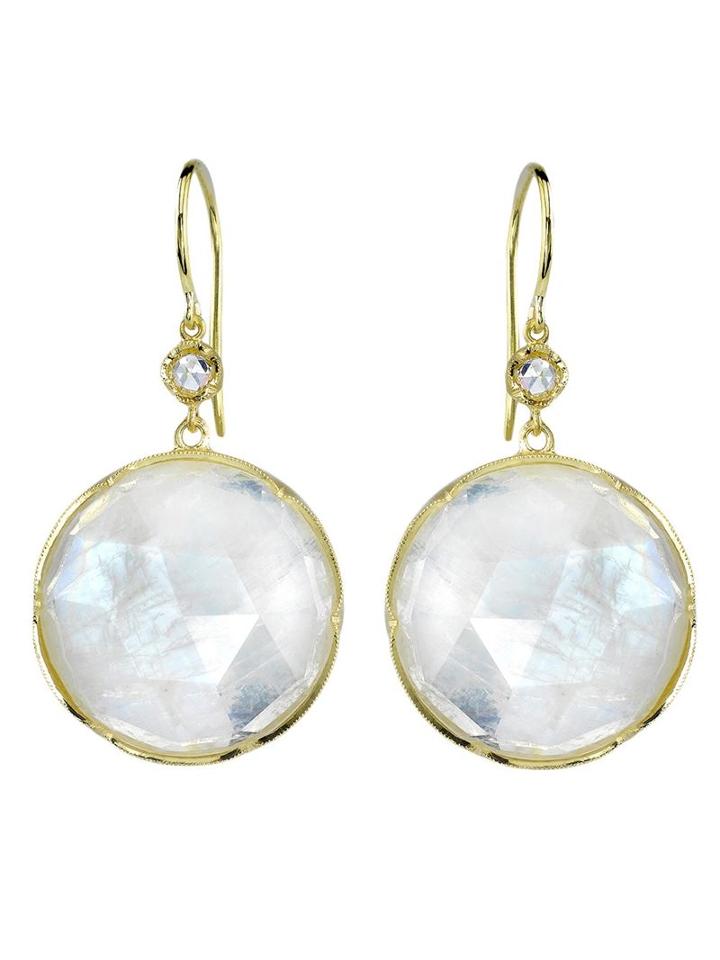 Irene Neuwirth Moonstone And Diamond Earrings, Women's, Metallic