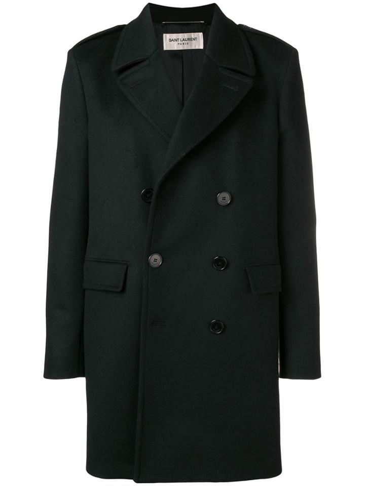 Saint Laurent Double-breasted Fitted Coat - Black