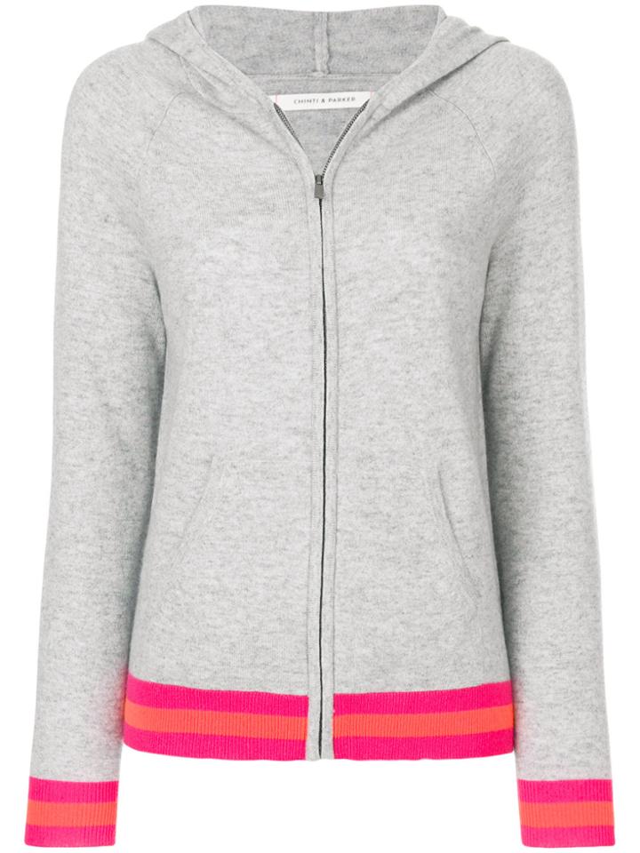Chinti & Parker Stripe Trim Zipped Hoodie - Grey