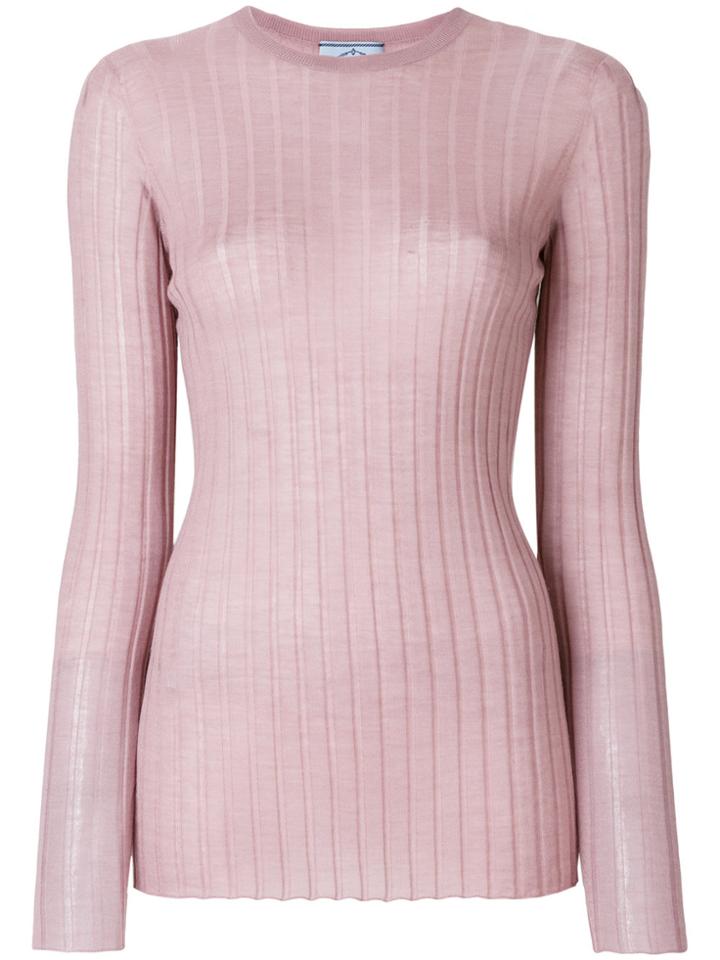 Prada Ribbed-knit Crew Neck Sweater - Pink & Purple