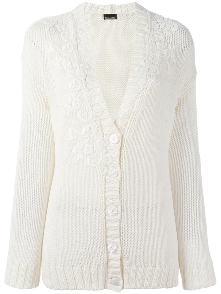Ermanno Ermanno Embroidered Cardigan, Women's, Size: 42, White, Cotton/polyester