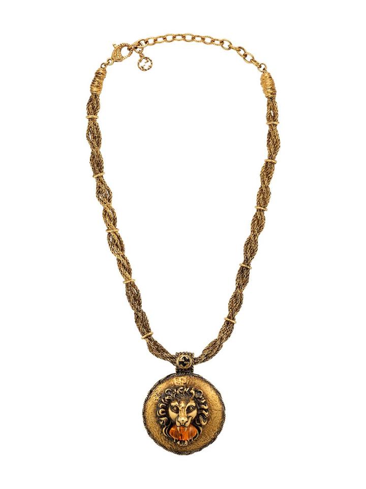 Gucci Lion Head Charm Necklace - Gold