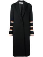 Victoria Beckham Striped Sleeve Coat, Women's, Size: 10, Black, Virgin Wool/wool/polyamide/cotton