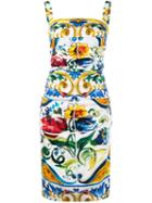 Dolce & Gabbana Majolica Print Dress, Women's, Size: 40, White, Silk/spandex/elastane