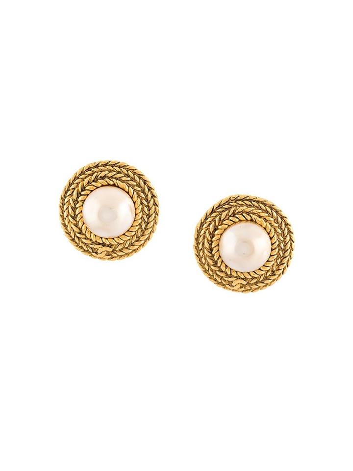 Chanel Vintage Round Pearl Clip-on Earrings, Women's, Metallic