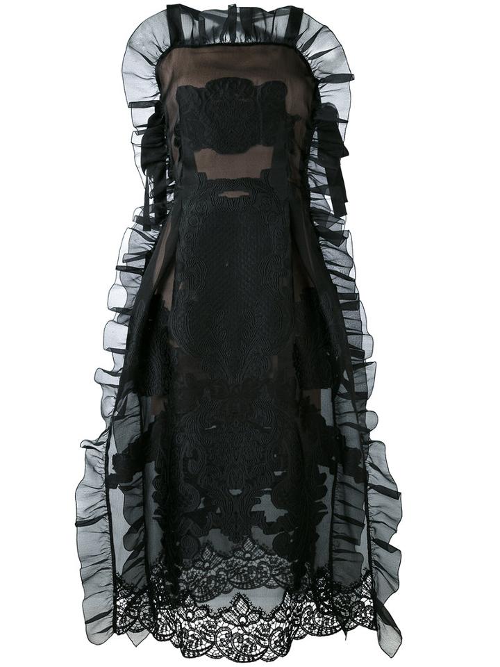 Alberta Ferretti - Criss Cross Ruffle Dress - Women - Silk/polyester/polyamide/other Fibres - 40, Black, Silk/polyester/polyamide/other Fibres