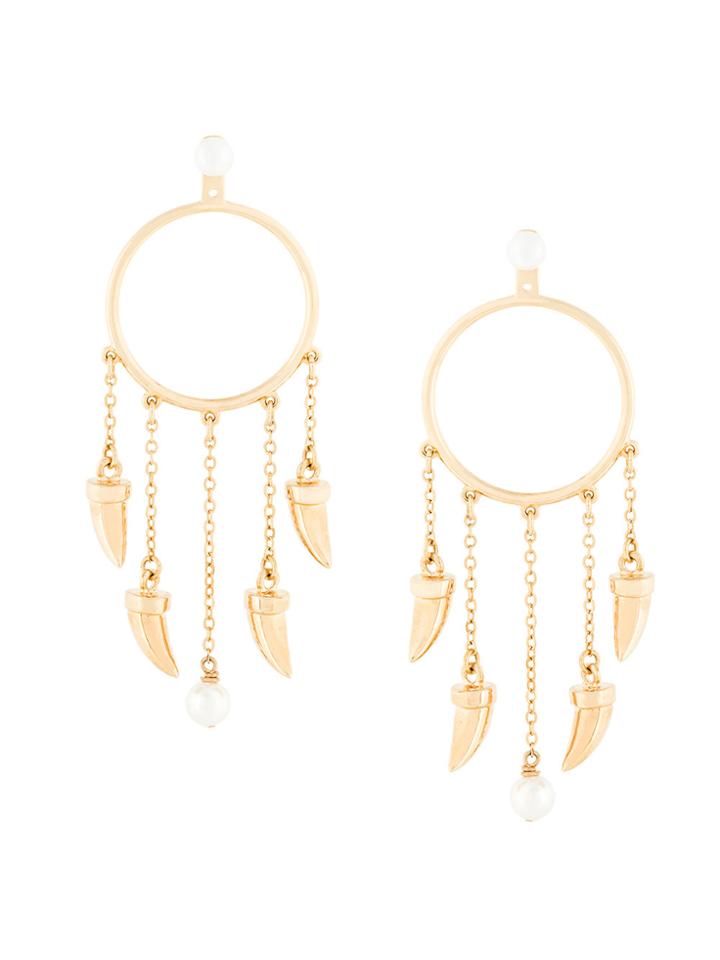 Eshvi Hanging Tusk Hoop Earrings - Yellow & Orange