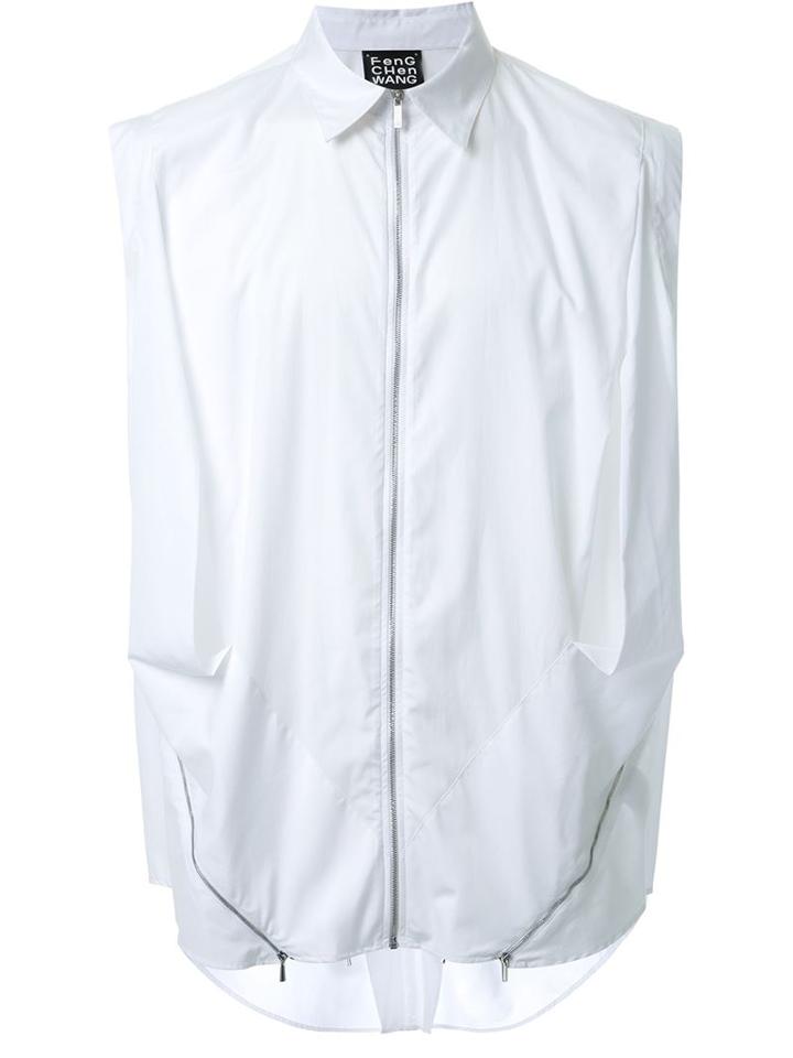 Fengchen Wang Front Zip Sleeveless Shirt, Men's, Size: Xl, White, Cotton