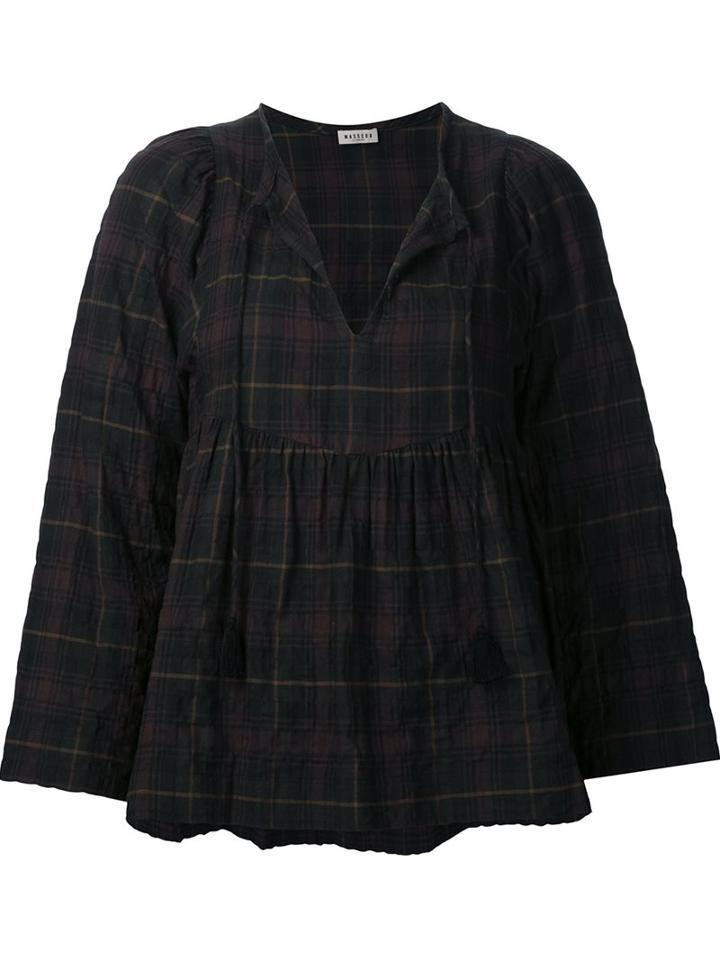 Masscob Three-quarters Sleeves Checked Blouse
