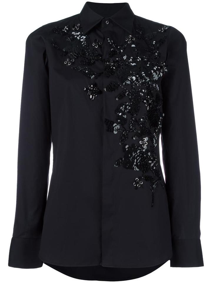 Dsquared2 Floral Embroidered Shirt, Women's, Size: 42, Black, Cotton/spandex/elastane/plastic/brass