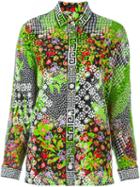 Versace Floral Greco Print Blouse, Women's, Size: 44, Black, Silk