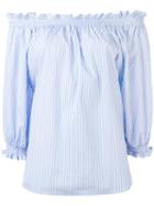 Xacus Off-shoulder Frill Trim Blouse, Women's, Size: 40, Blue, Cotton/polyamide/spandex/elastane
