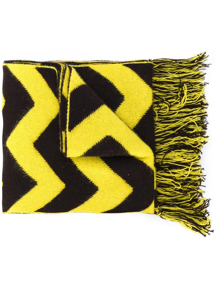 Mp Massimo Piombo Zigzag Pattern Fringed Scarf - Black