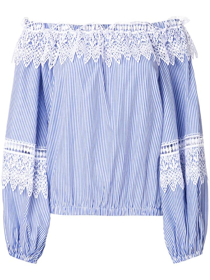 Forte Dei Marmi Couture Off-shoulder Striped Lace Detail Blouse - Blue
