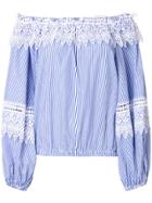 Forte Dei Marmi Couture Off-shoulder Striped Lace Detail Blouse - Blue
