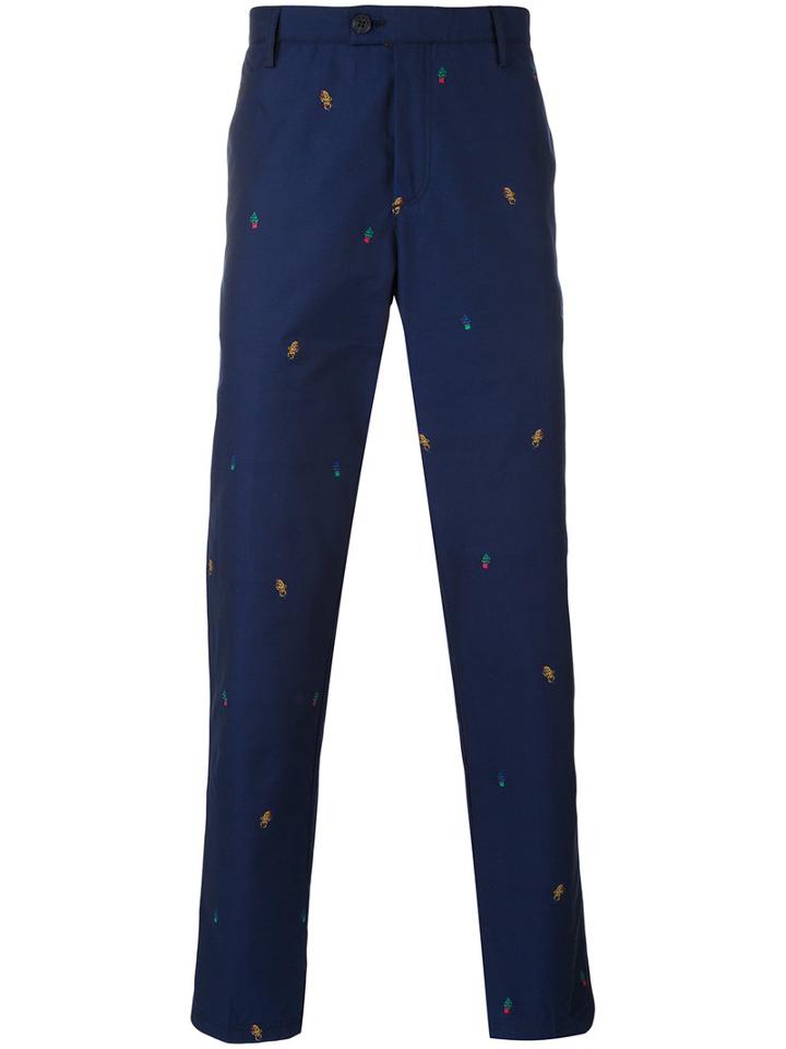 Kenzo - Embroidered Patch Trousers - Men - Cotton - 46, Blue, Cotton