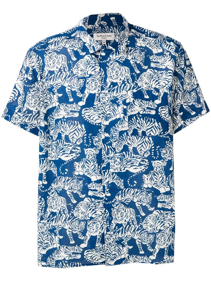 Ymc Tiger Print Shirt - Blue