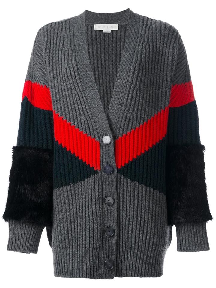 Stella Mccartney Faux Fur-trim Chunky Cardigan, Women's, Size: 40, Grey, Silk/modacrylic/spandex/elastane/wool