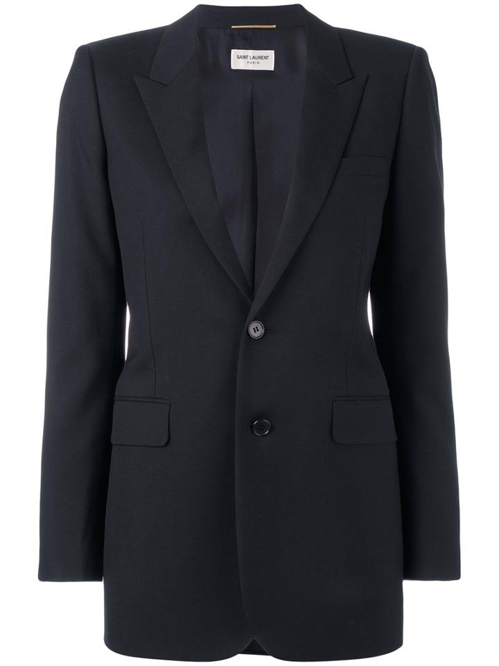 Saint Laurent Two-button Blazer, Women's, Size: 40, Black, Virgin Wool/cotton/silk