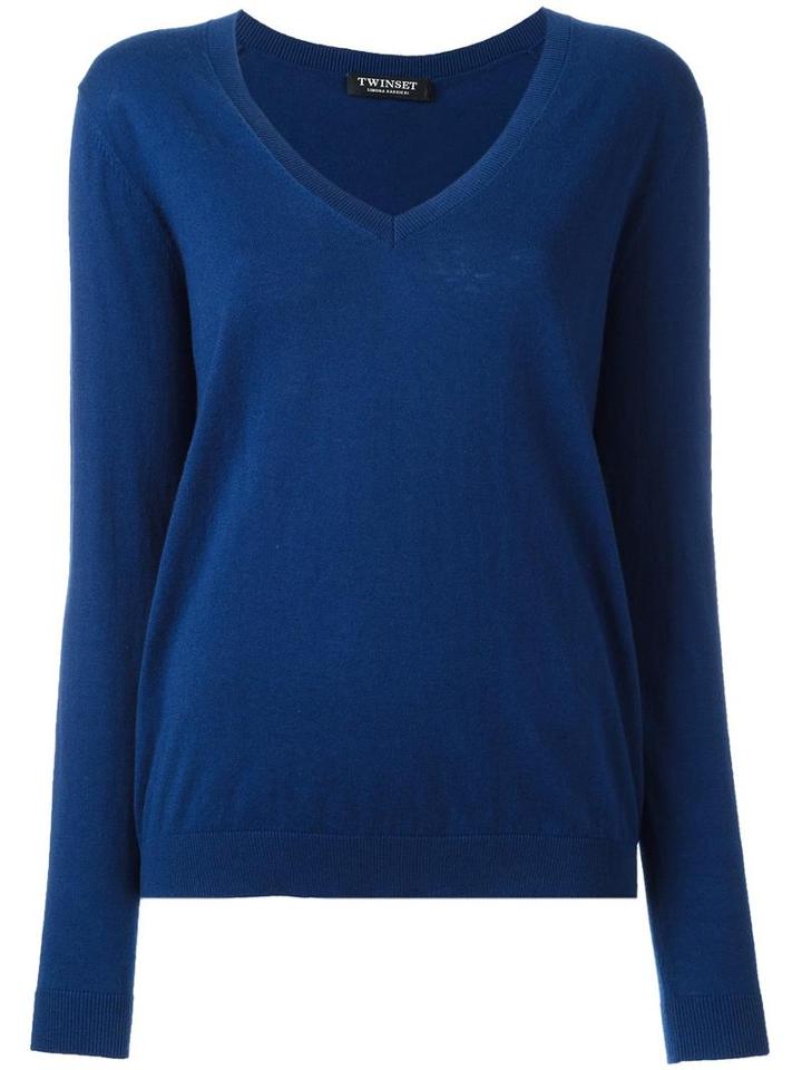 Twin-set V-neck Jumper, Women's, Size: Small, Blue, Cotton/cashmere