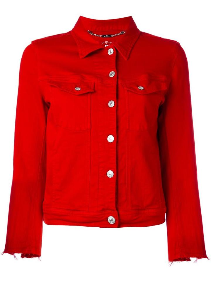 Raw Cuff Denim Jacket, Women's, Size: Medium, Red, Cotton/polyester/spandex/elastane, 7 For All Mankind