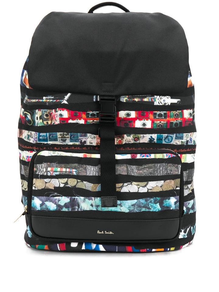 Paul Smith Stripe Print Backpack - Black