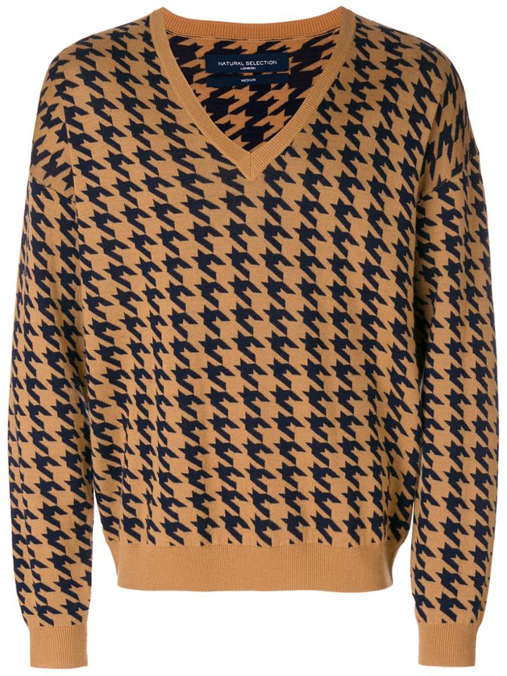 Natural Selection Houndstooth Knit Jumper - Brown